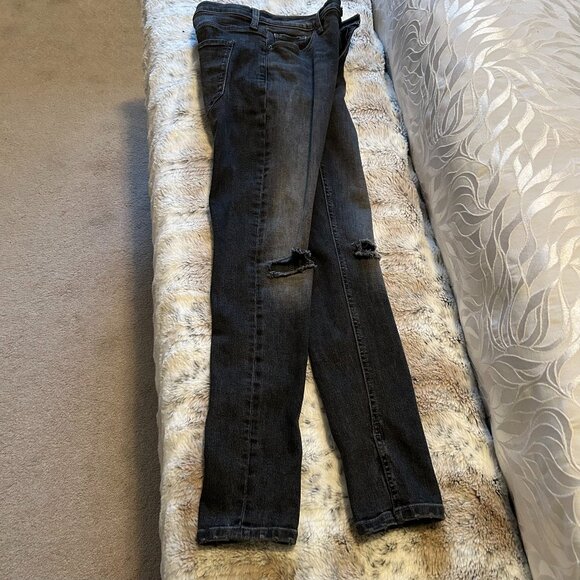 Banana Republic “Denim Luxe” Mid-Rise Skinny Jeans — Washed Black Distressed Kne - Picture 1 of 5